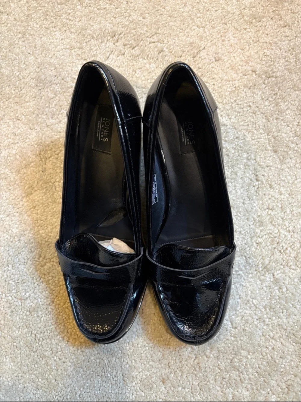 Jones New York Signature Black Faux Patent Leather Block Heel Loafers-Size 9.5
